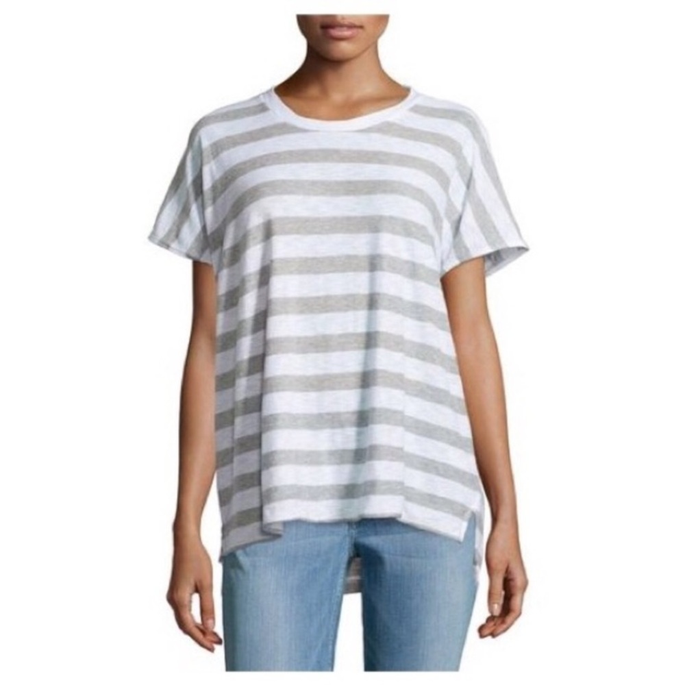James Perse White Striped Dolman Slub Jersey Tee